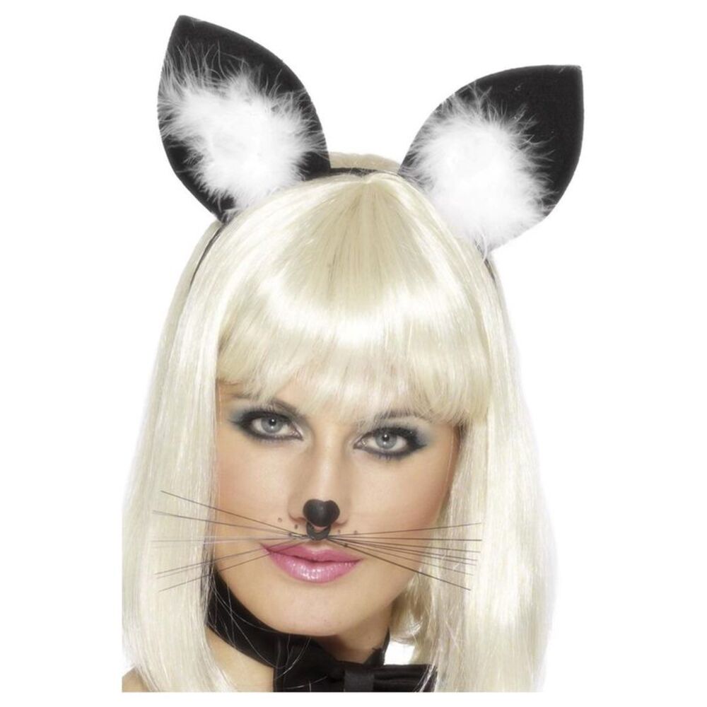 Smiffys Womens/Ladies Two Tone Cat Ears Costume Headband / Black/White